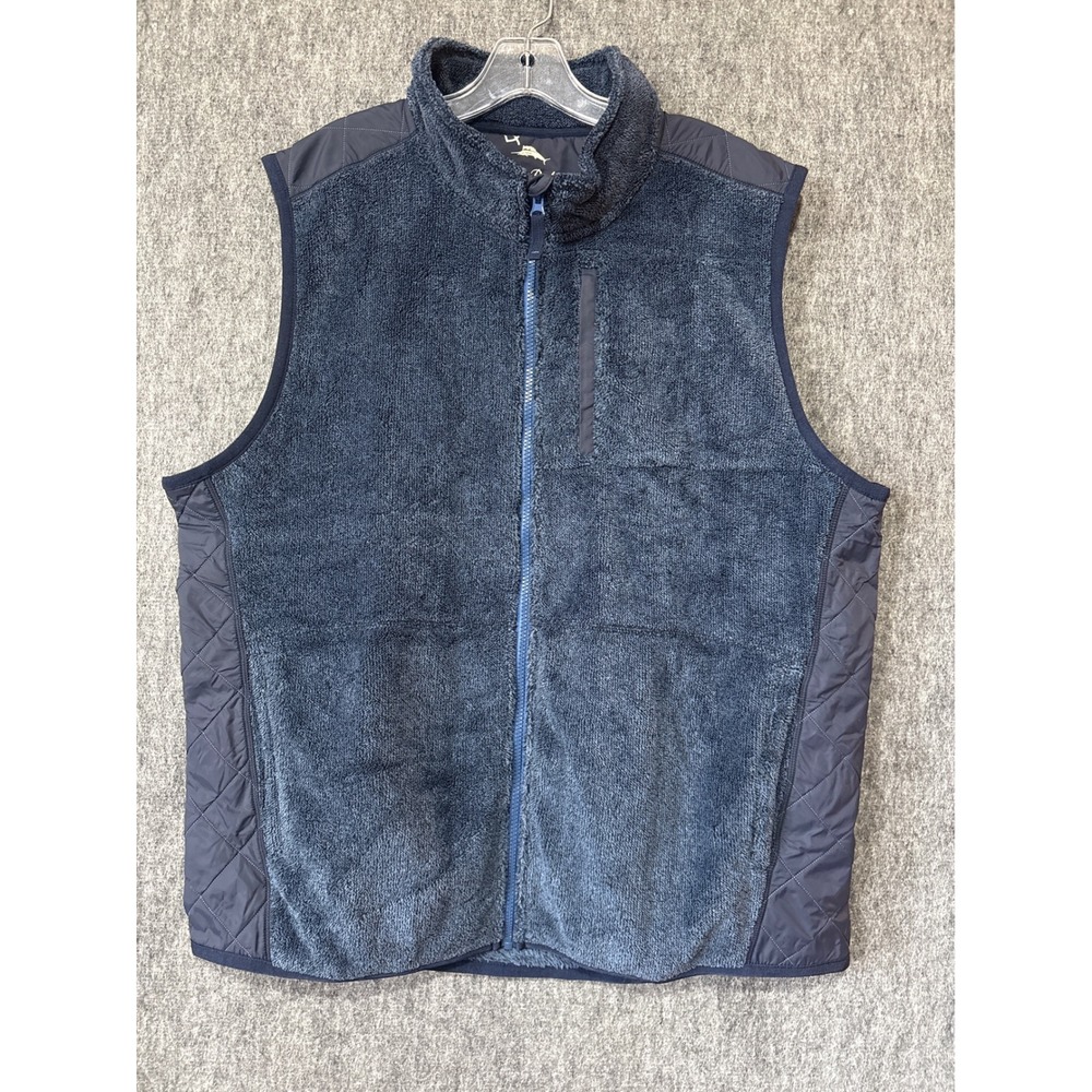 Tommy Bahama Mens XL Navy Blue High Pile Fleece Quilted Full Zip Vest